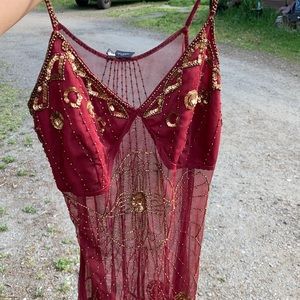Gold and Red beaded top